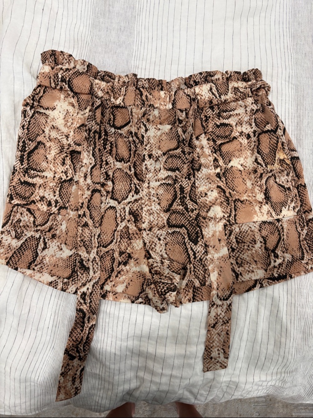 L'Academie Snake Print Tie-Waist Shorts in Tan and Black